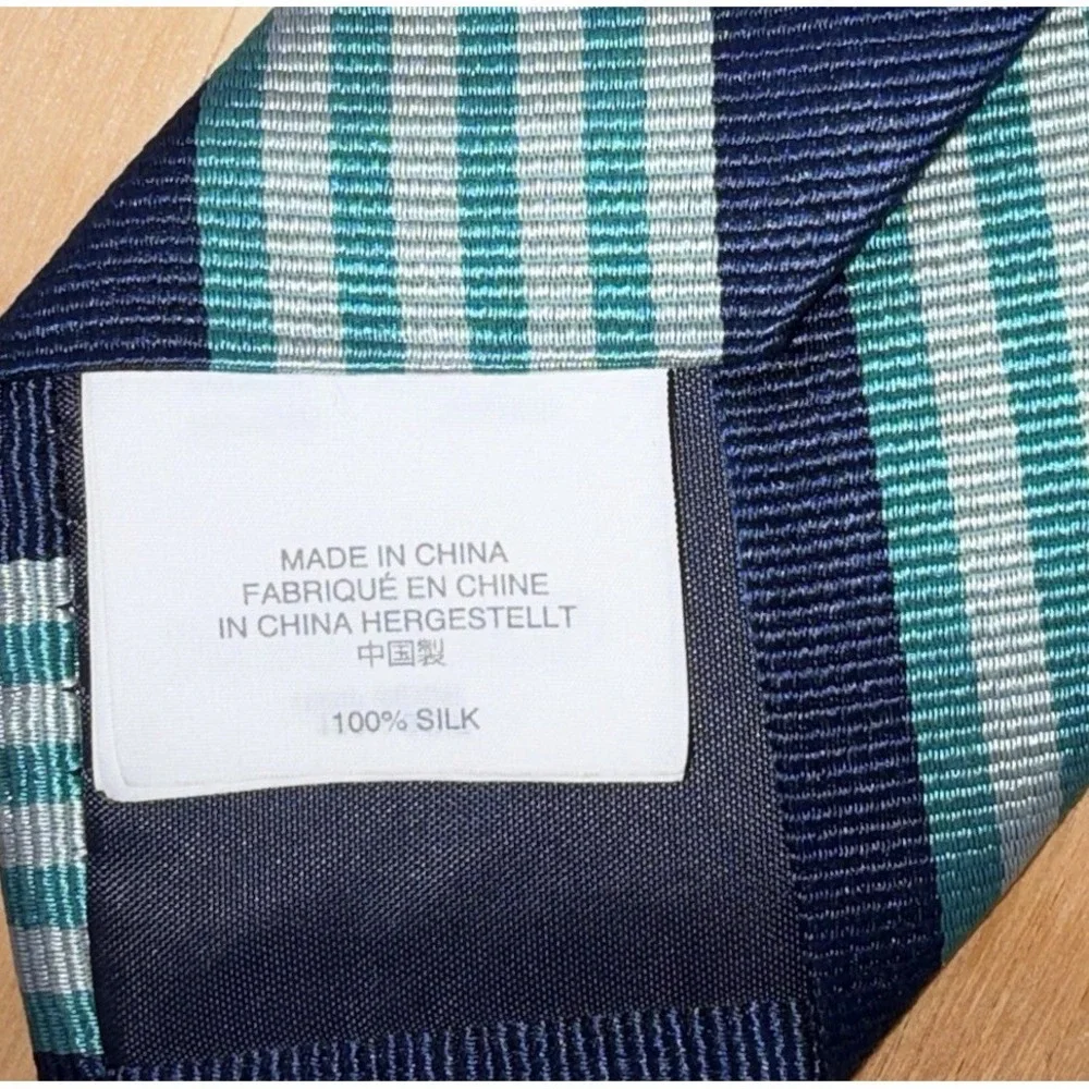 J Crew Crewcuts 100% Silk Necktie Tie‎ Teal Navy Blue Striped Skinny 2 1/2 x 52